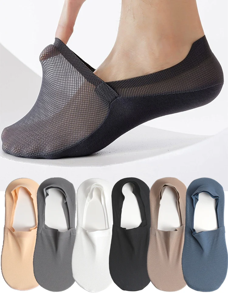 3 paires de chaussettes bateau pour hommes 100% coton déodorant Absorption de la sueur maille chaussette Invisible mince respirant Silicone antidérapant chaussettes en soie