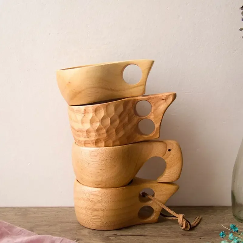 Wooden Cups Tea Coffee Mug Portable Outdoor Natural Wood Drinking Milk Cup With Handle Home Decor Drinkware Kuksa Kasa Tea Mug