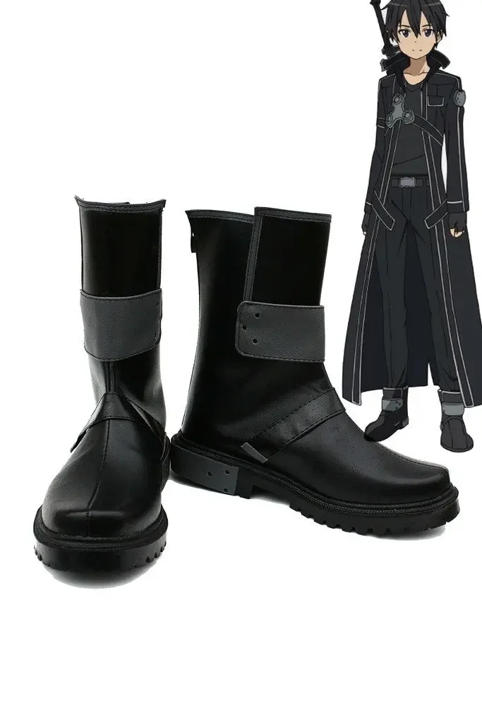 

SAO Sword Art Online Anime Kirigaya Kazuto Kirito Cosplay Shoes Black Boots Custom Made