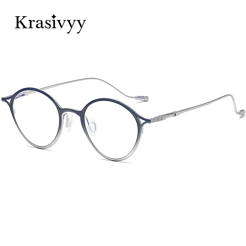 Krasivyy Pure Titanium Glasses Frames Men Retro Round Prescription Eyeglasses Frame Women Luxury Vintage Optical Eyewear