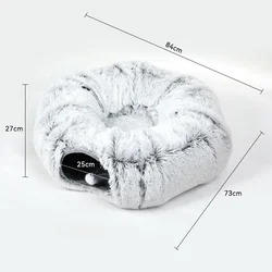 Plush Cat Bed With Tunnel Home Multifunctional Cat Toys Fluffy Donut Foldable Cat Passage Warm Cat Nest Universal Pet Supplies