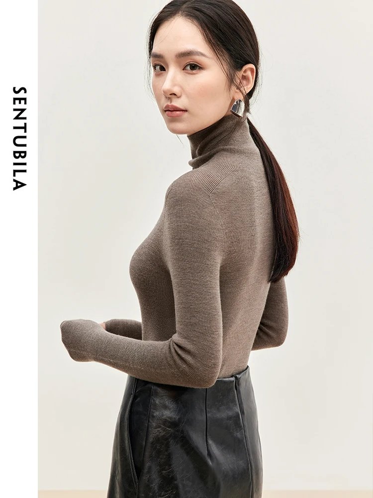 SENTUBILA Women's Turtleneck Sweaters 100% Wool Knitted Pullover Tops 2024 Winter Warm Long Sleeve Basics Soft Jumpers W43H56879