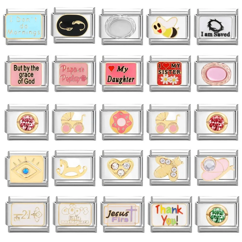 جديد ريترو الحب القلب دونات أحمر الشفاه عيون النحل الزركون الإيطالية سحر الروابط صالح 9 مللي متر سوار الفولاذ المقاوم للصدأ DIY بها بنفسك صنع المجوهرات #1