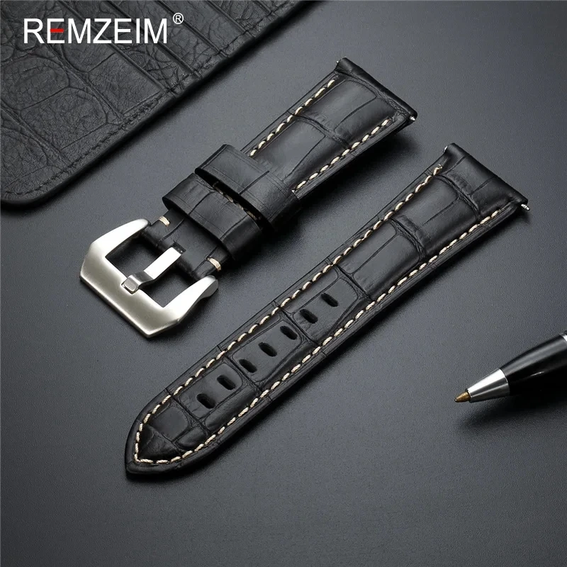 Embossed Genuine Leather Watch Band 20mm 22mm 24mm 26mm Black Dark Brown Watch Straps for Men Bracelets