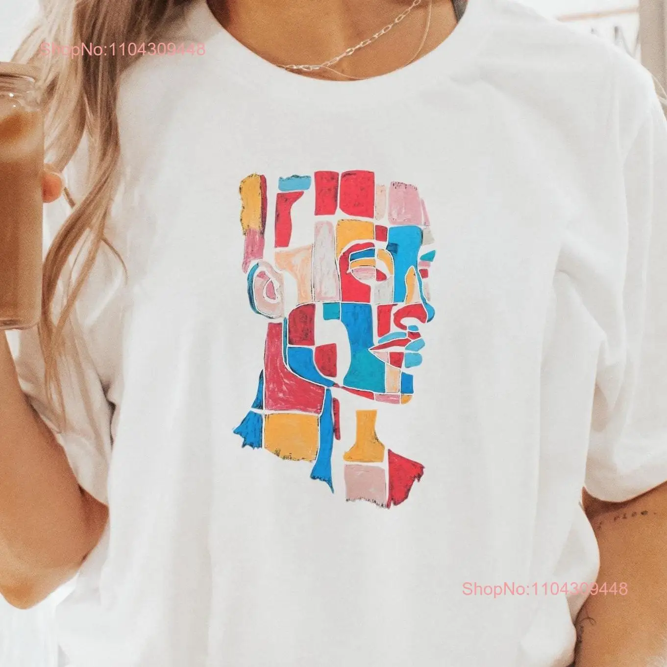 Cubist Portrait T Shirt Abstract Face ArT Modern Artistic Top Color Block Stained Glass Effect Clothing Geometric Design