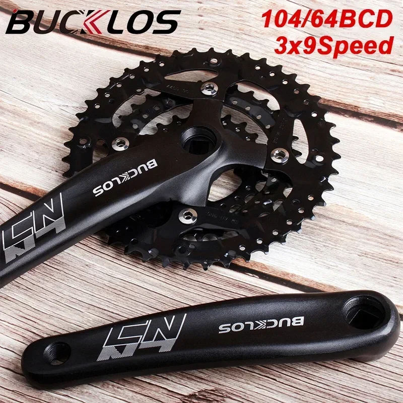 

BUCKLOS Square Hole Bicycle Crankset 104BCD Aluminum Alloy Mountain Bike Crank 9S 10S Steel Chainring 170mm MTB Cycling Crankset