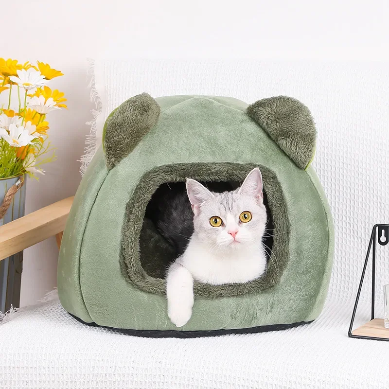 

Cat Cave Small Dog Bed With Non-Slip Bottom Bed Pet Warm Cave Nest Sleeping Bed House Puppy For Pet Supplies Soft Panda Ears