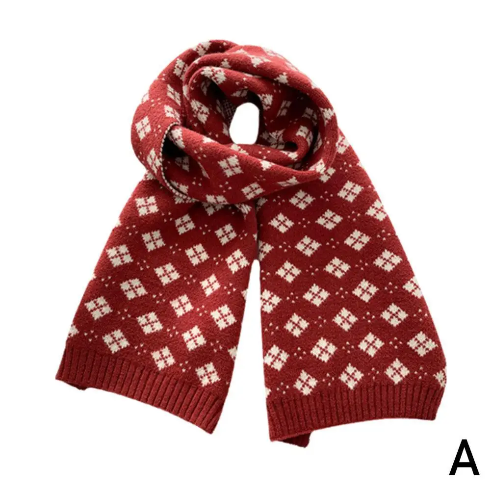 Christmas Present Knitted Red Scarf Women Men Autumn New Versatile Winter Warm Scarf Korean Year Version Student Gift H1P2