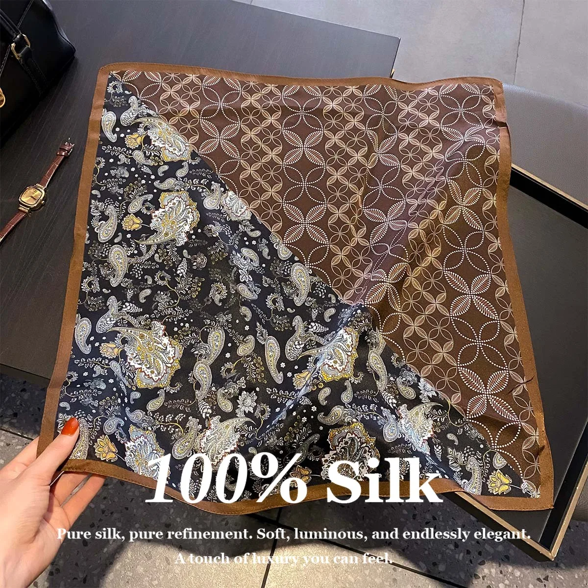 

Luxury 53cm Mulberry Silk Scarf Women 100% Pure Silk Square Neck Scarf Paisley Print Hair Bandana Small Headband Foulard Shawls