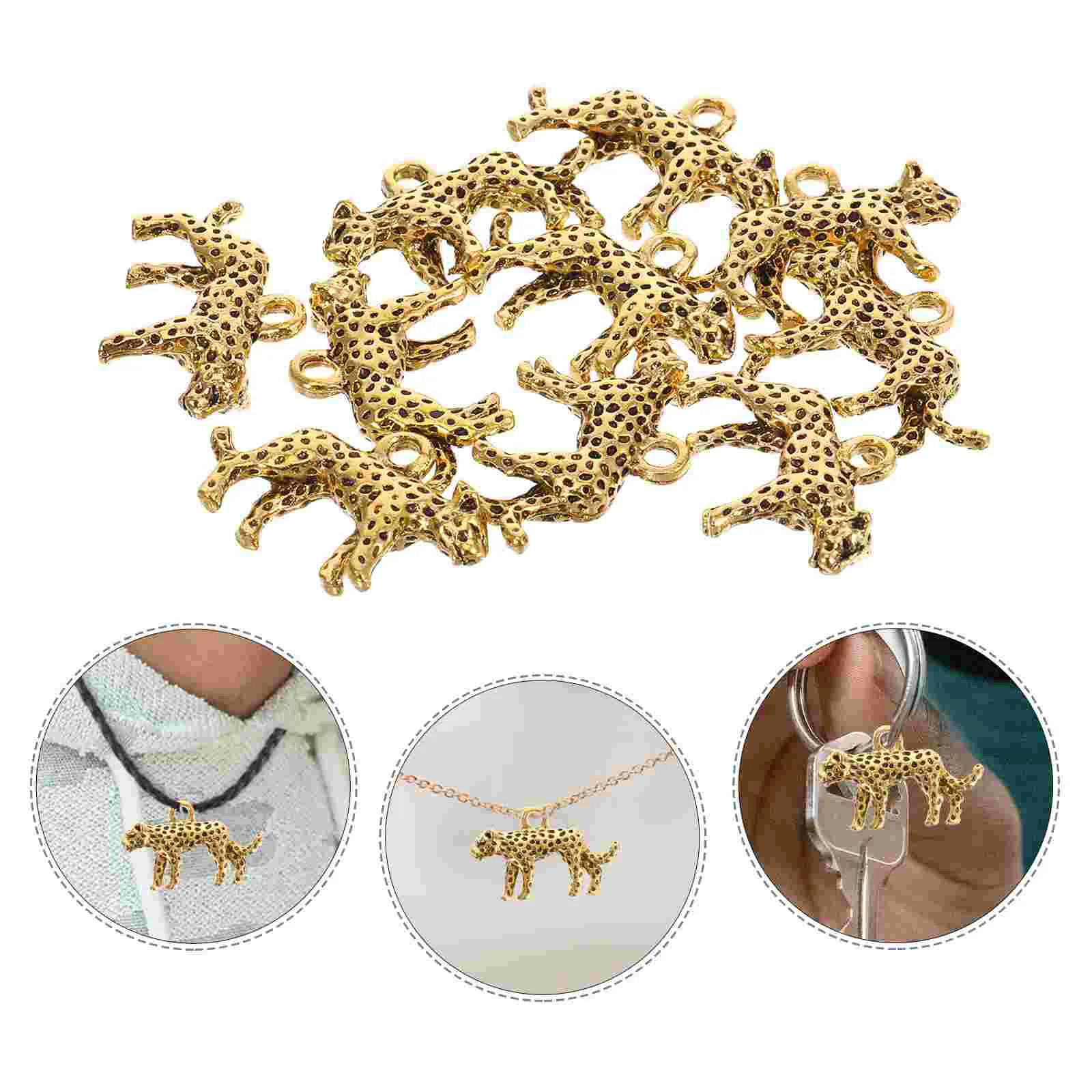 

10 Pcs 3D Leopard Pendant Alloy Jewelry Charms Handbag Accessories Golden Color Material Craft Supplies
