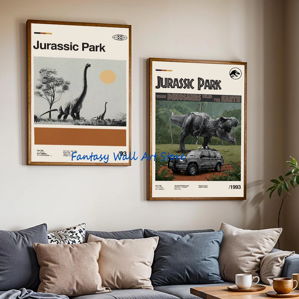 Vintage Retro Style Mid-Century Modern Movie Jurassic Park Minimalist Poster Science Fiction Disaster Film Decor Canvas Painting