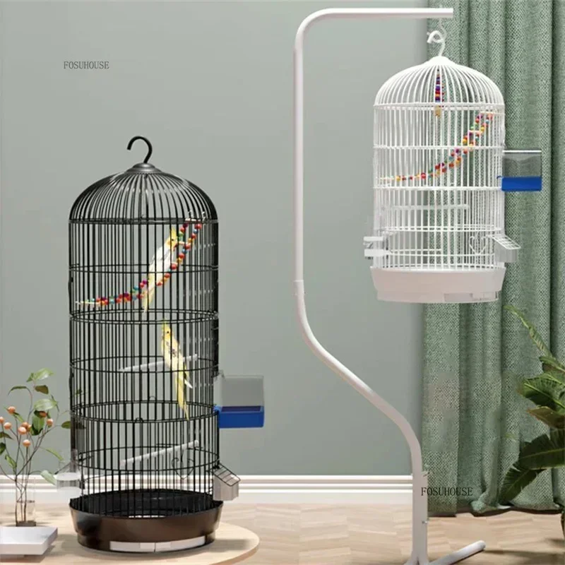 

Nordic Wrought Iron Bird Retro Household Round Metal Parrot Cage Large Size Bird Villa Creative White Parrot House