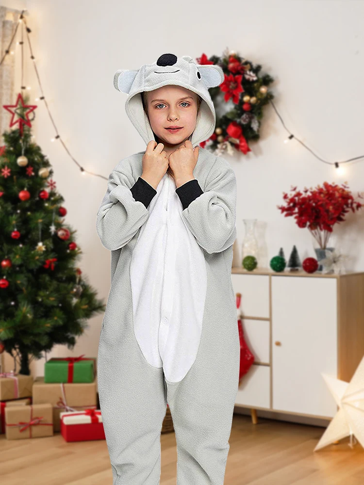 

CANASOUR Kids Koala Costumes Unisex Soft One-piece Pajamas Halloween Christmas Cosplay Onesie Jumpsuit Winter Hooded Homewear