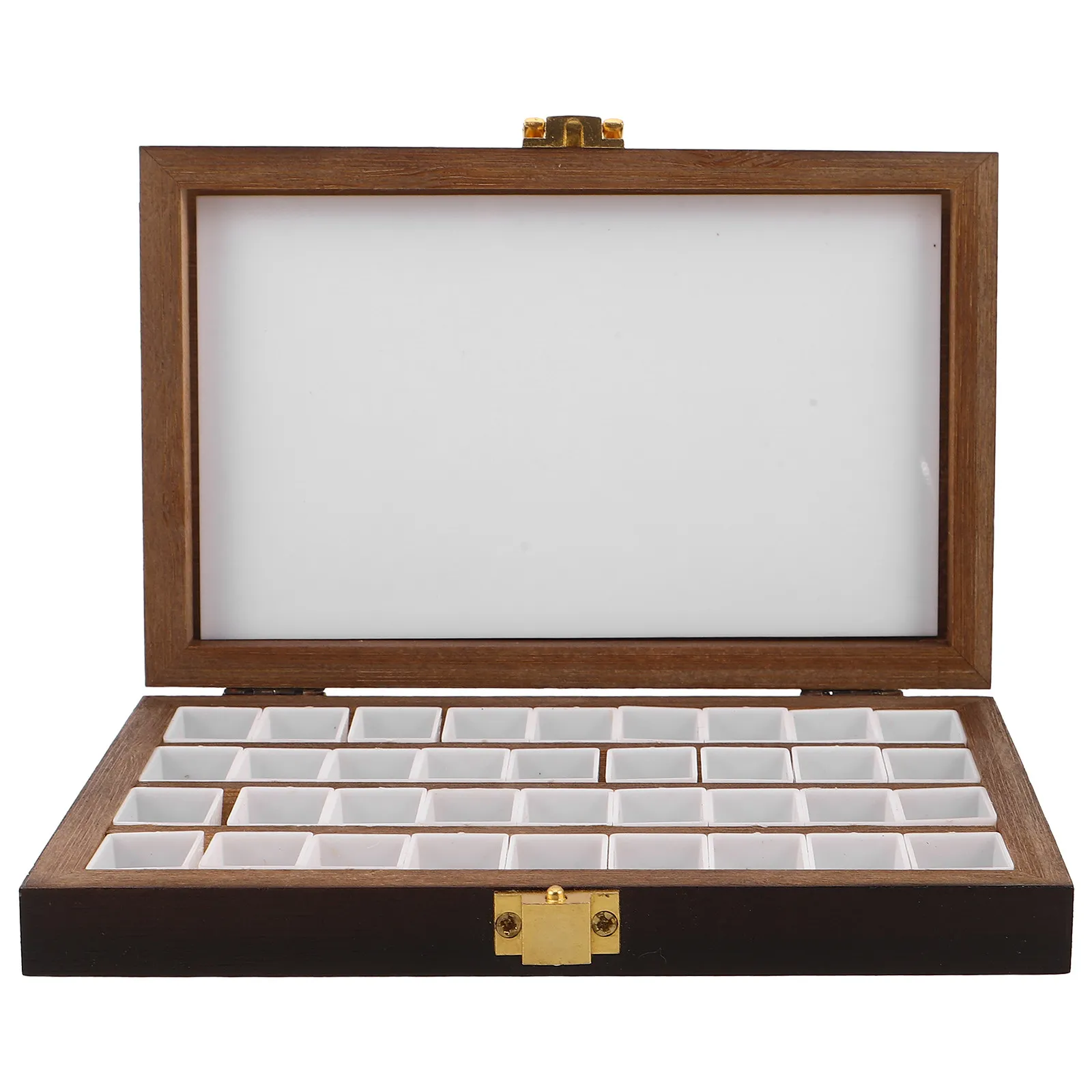 36-Pan Portable Watercolor Palette Box with Wooden Organizer, Black Walnut Travel Mixing Tray & Pigment Storage
