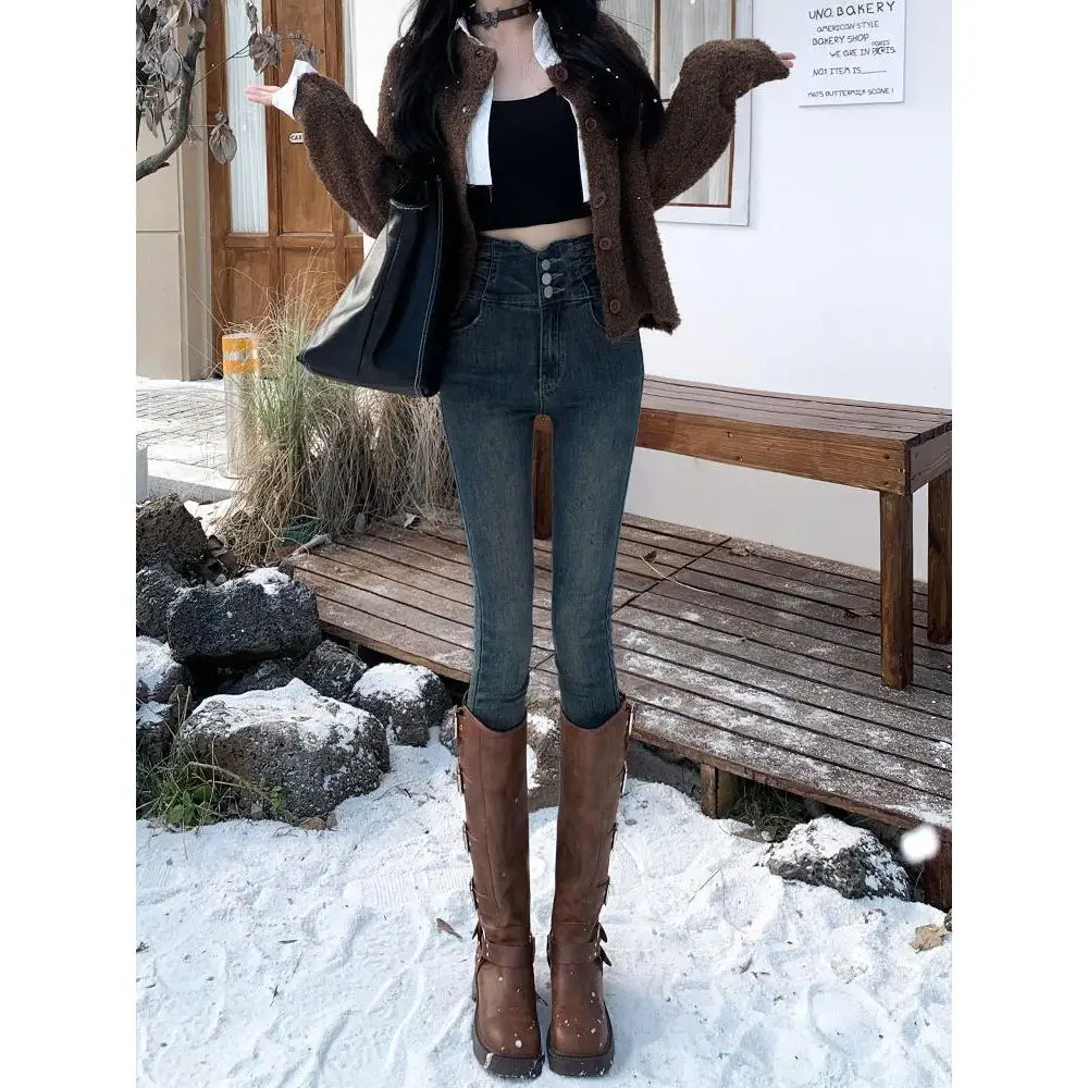 

High Waist Slim Fit Nine Points Pencil Jeans Women's Tightening Summer New plus Size Slimming Casual Black Denim Pants