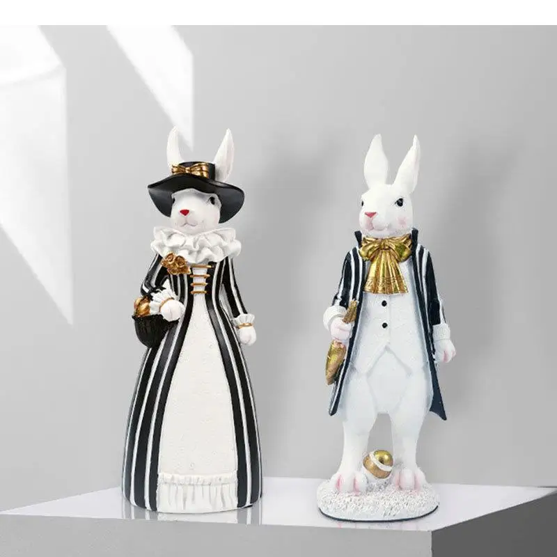 Ladies/gentlemen Rabbit Ornaments Animal Statue Resin Crafts Desk Decoration Cute Sculpture Modern Home Decor