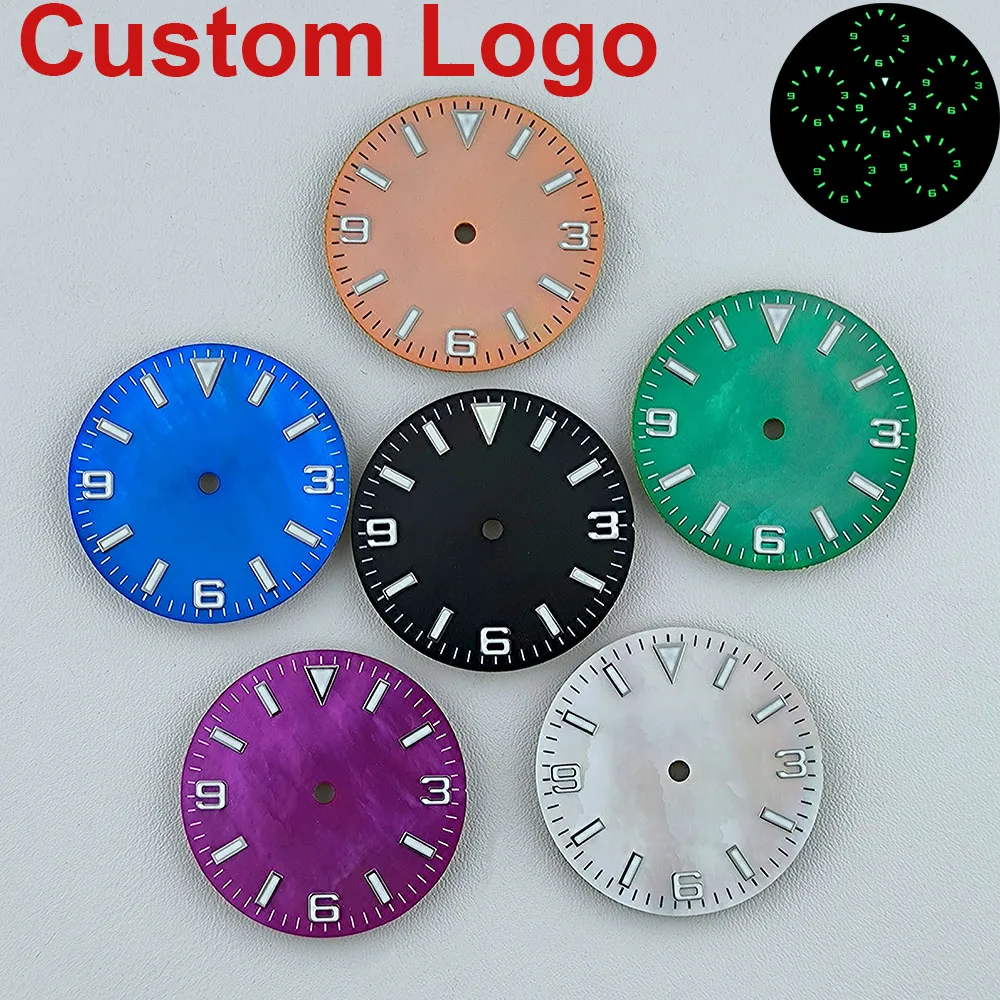 28.5mm Watch Dial N H35 Dial Watch dial Custom logo No logo dial Green Luminous dial fit N H35 N H36 movements watch accessories