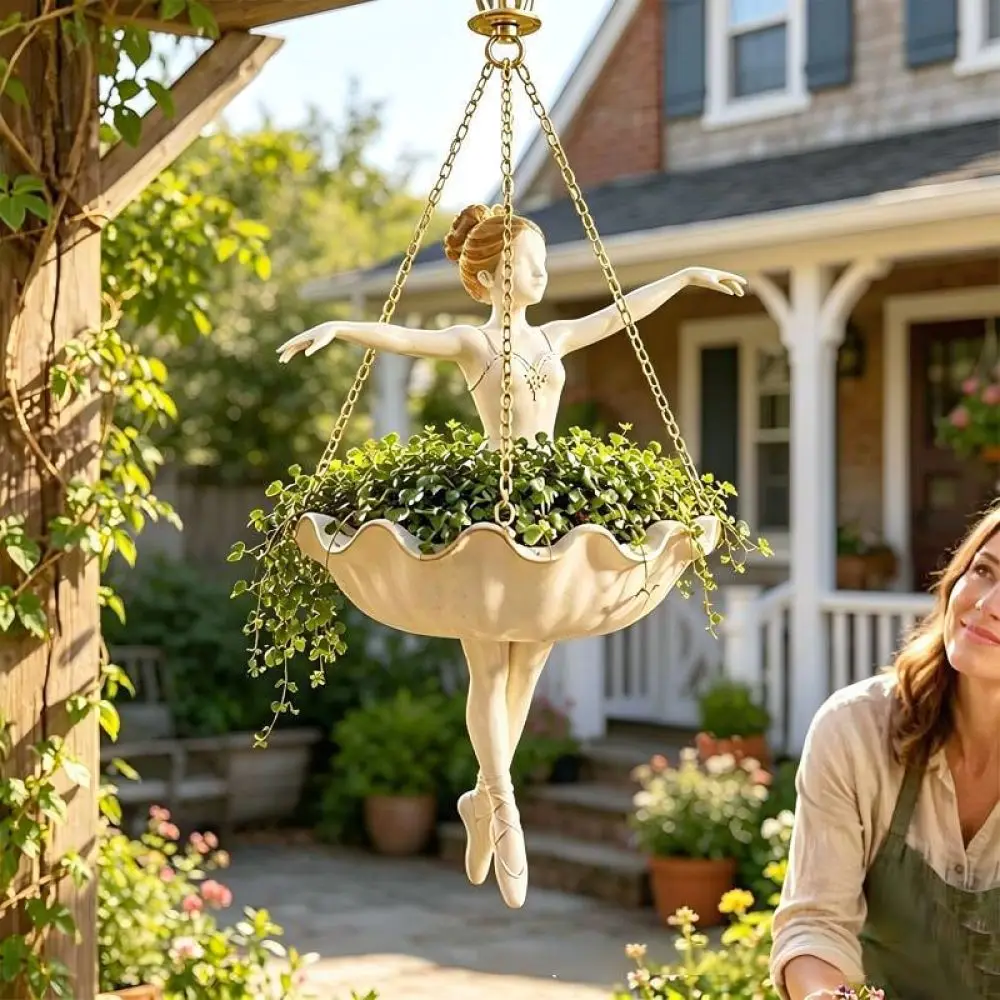 Creative Resin Hanging Planter Artistic Ballet Dancer Flower Pot Garden Wall Decor Indoor Succulent Holder Unique Statue