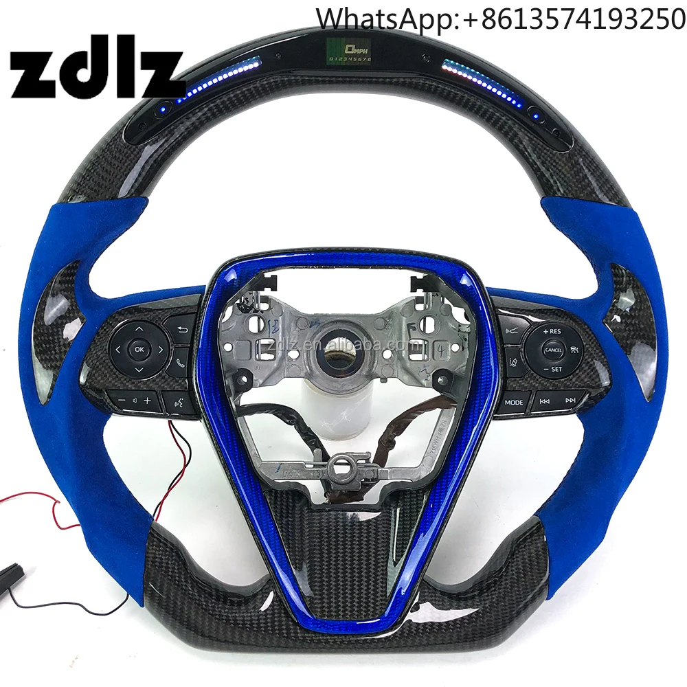

For Toyota Camry 2018 2019 2020 2021 2022 2023 Custom Blue Suede Leather LED Display Screen Carbon Fiber Steering Wheel