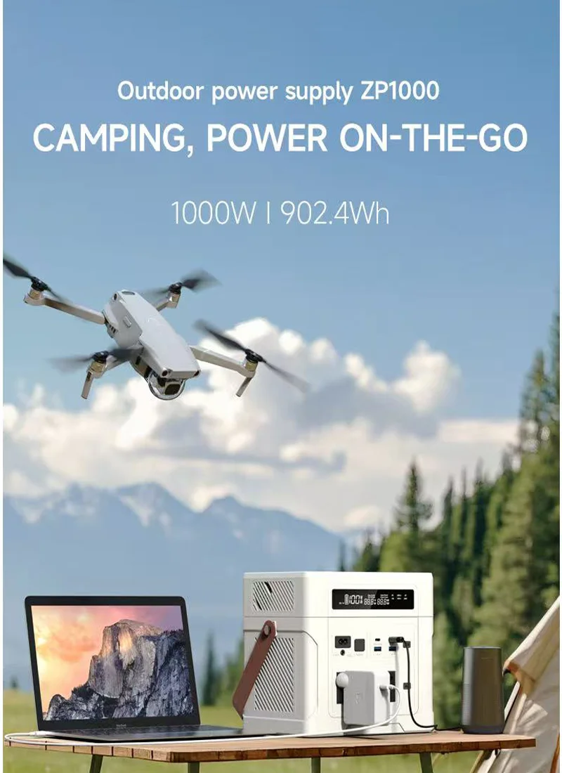 1000W/902Wh Portable Power StationZP1000AC150  with Universal Plug - Solar Generator for Road Trips, Off-Grid Use & Power Outage