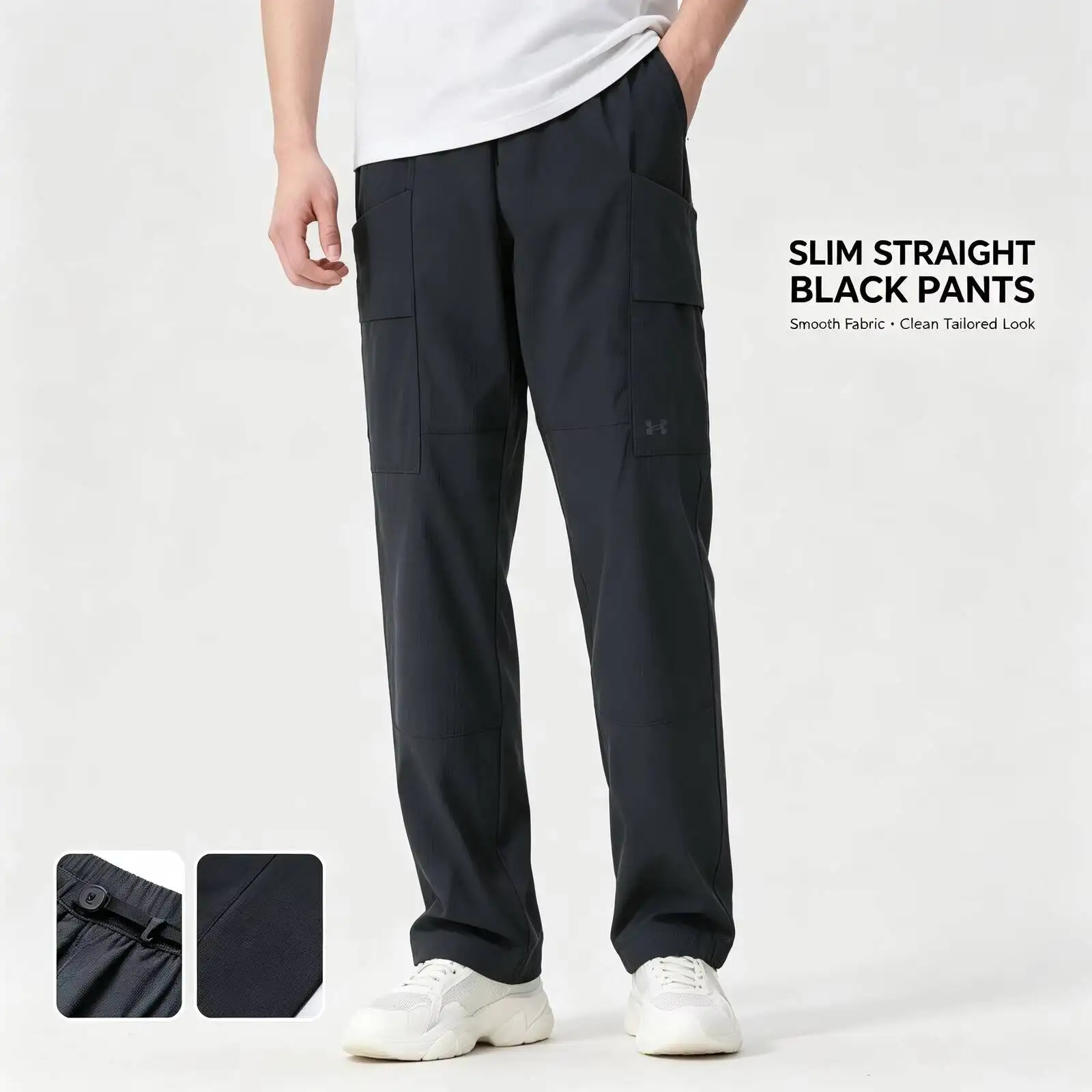 New Under Armour Black Slim Straight Pants for Women Men Smooth Fabric Casual Trousers Versatile Business Daily Wear 6009581-016