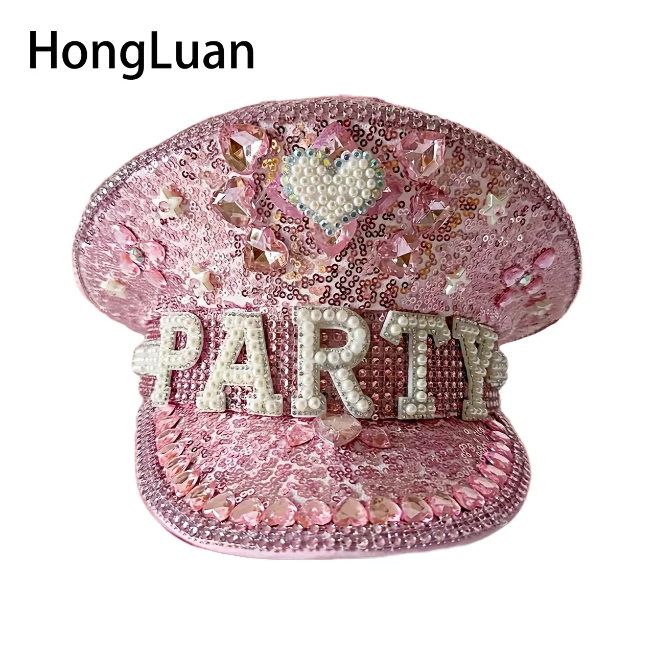 Burning Man Steampunk Captain Hat Diamond Bridal Hat Pink Heart Bridal Tiara Luxury Holiday Party Festival Pink Heart