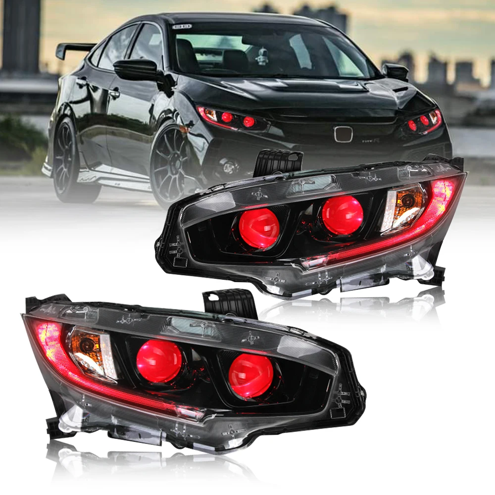 

Светодиодные фары для Honda Civic/Hatchback 10thGen 2016-2020 с двойными глазами дьявола, фары в сборе, автомобильные аксессуары