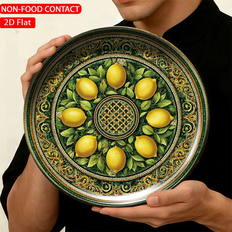 1pc FORJN Lemon Mosaic Wall Plate - Round Ceramic Lemon Decor Suitable, Living Room, Bedroom, Dining Table - Non-Food Contact
