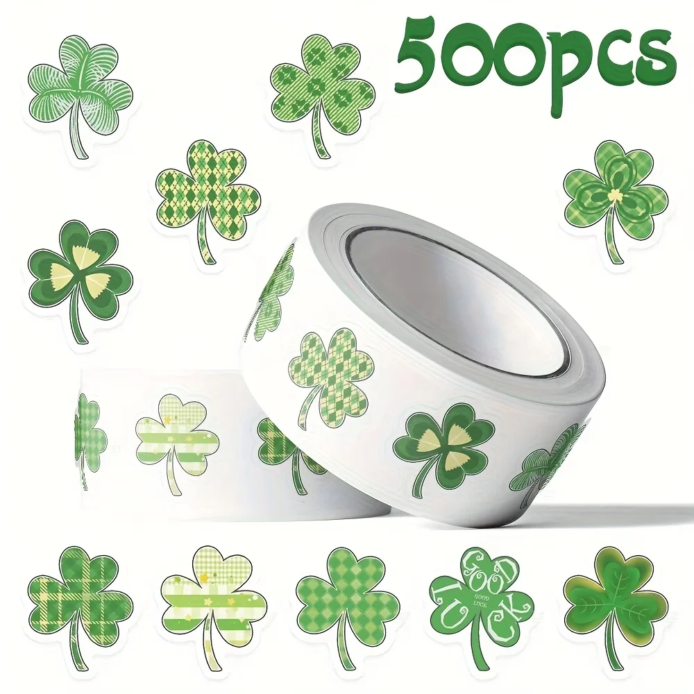 

500 шт. наклеек-стикеров с мультяшными клеверами ко Дню Святого Патрика | Набор для творчества: граффити и эстетичные наклейки для телефона, скрапбукинга, багажа, гитары