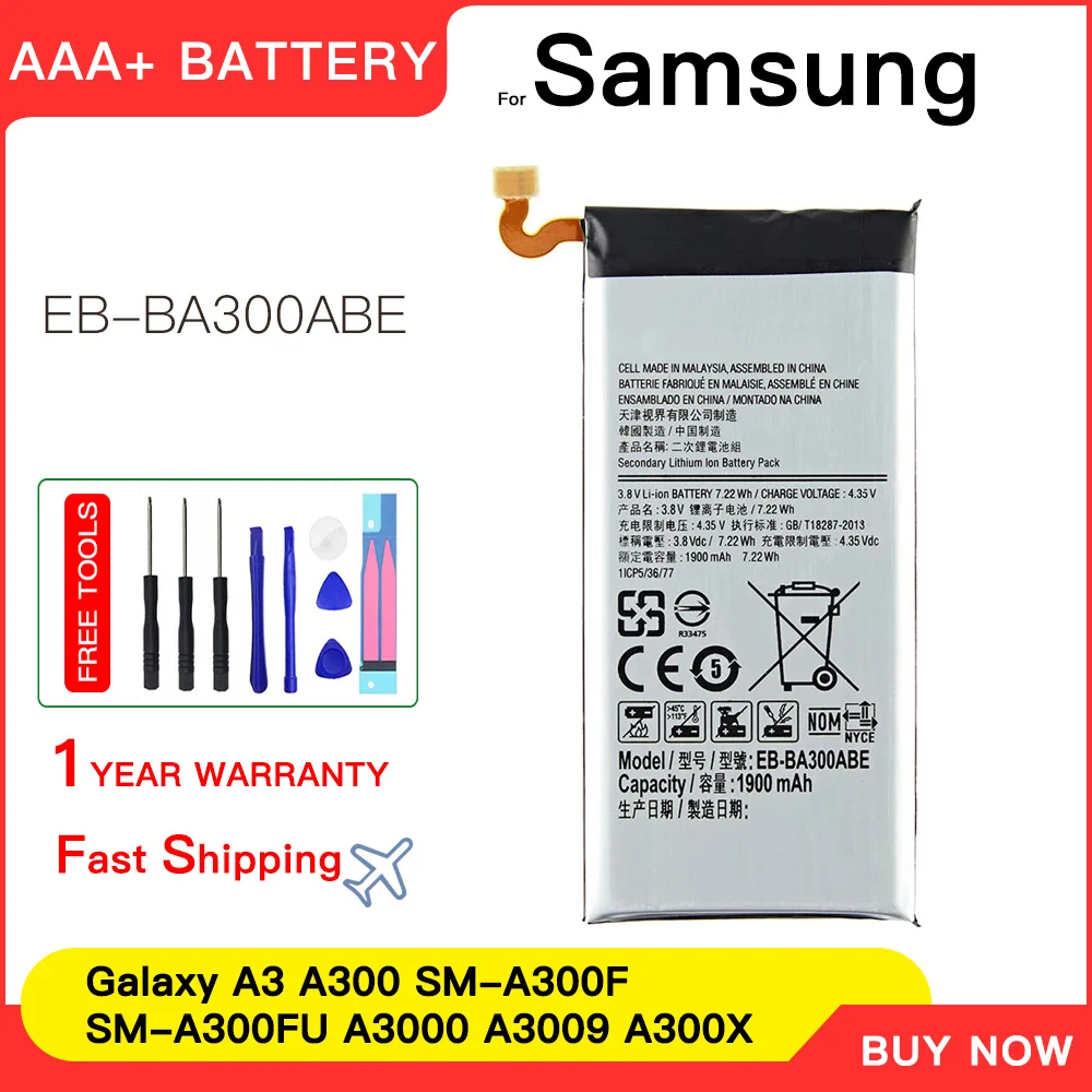 

Genuine Replacement Battery EB-BA300ABE For Samsung Galaxy A3 2015 Version A300 A3000 4500mAh Li-ion Polymer Battery +Tools