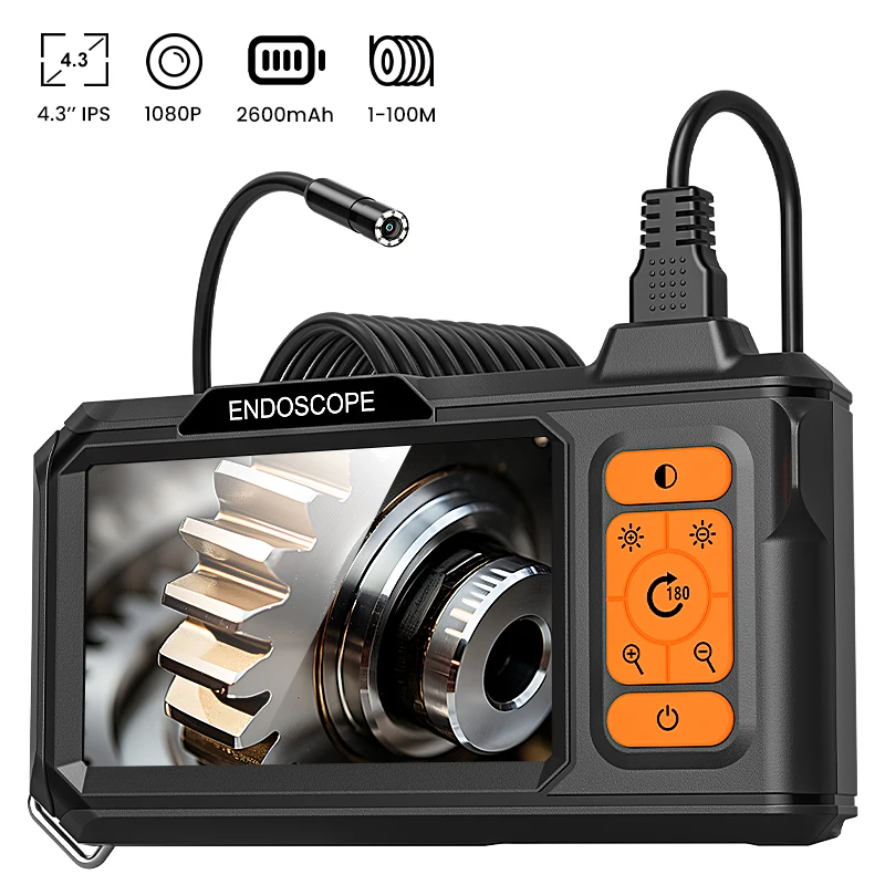 Endoscope industriel à écran 4.3 pouces, caméra HD simple et double 8mm 1080P, conception divisée, caméra d'inspection endoscopique IP67 pour voiture de tuyauterie