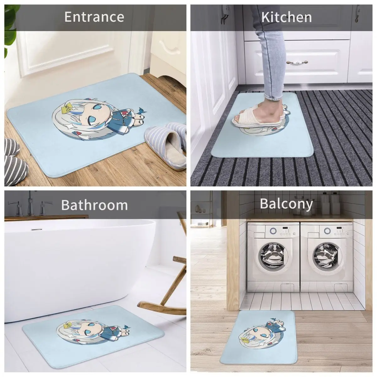 Hololive Production Fictitious Virtual Youtuber Vtuber Bath Mat Gura Guar Chibi Rug Home Doormat Kitchen Carpet Entrance Door