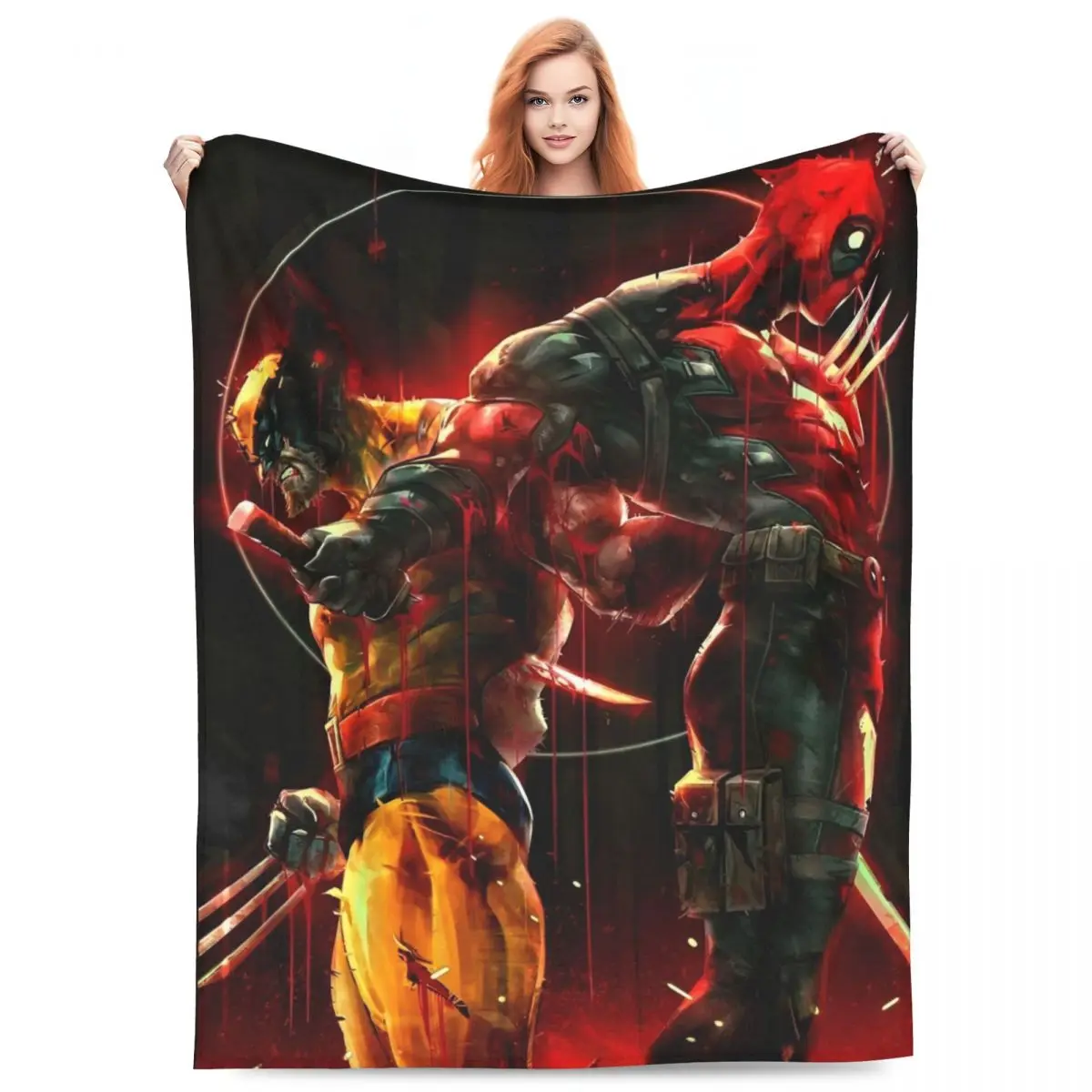 Deadpool & Wolverine Flannel Blanket Warm Soft Throw Blanket for Couch Chair Camping Funny Bedspread Sofa Bed Cover