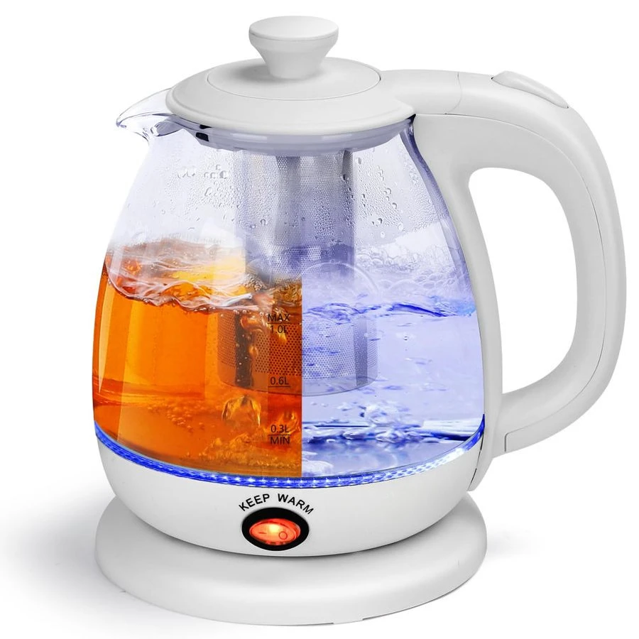 

Электрический чайник с заварочной колбой, 1 л, компактный, с функцией поддержания температуры, LED-подсветкой, для кипячения воды и подогрева кофе