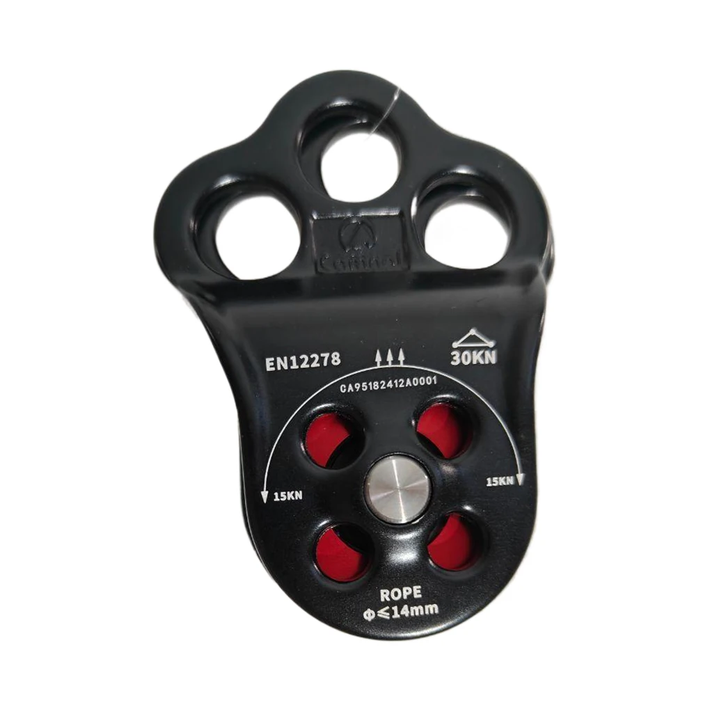

30KN Triple Attachment Climbing Hitch Pulley Fixed Side for 13mm Rope Black