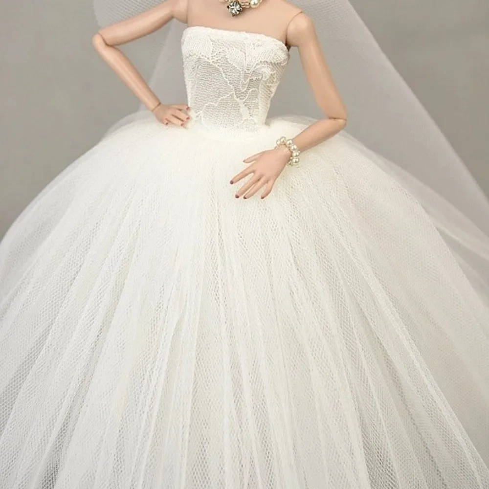 Elegant met sluier pop trouwjurk veelkleurig cadeau pop jurk kostuum effen kleur pop jurk kleding 1/6 BJD pop