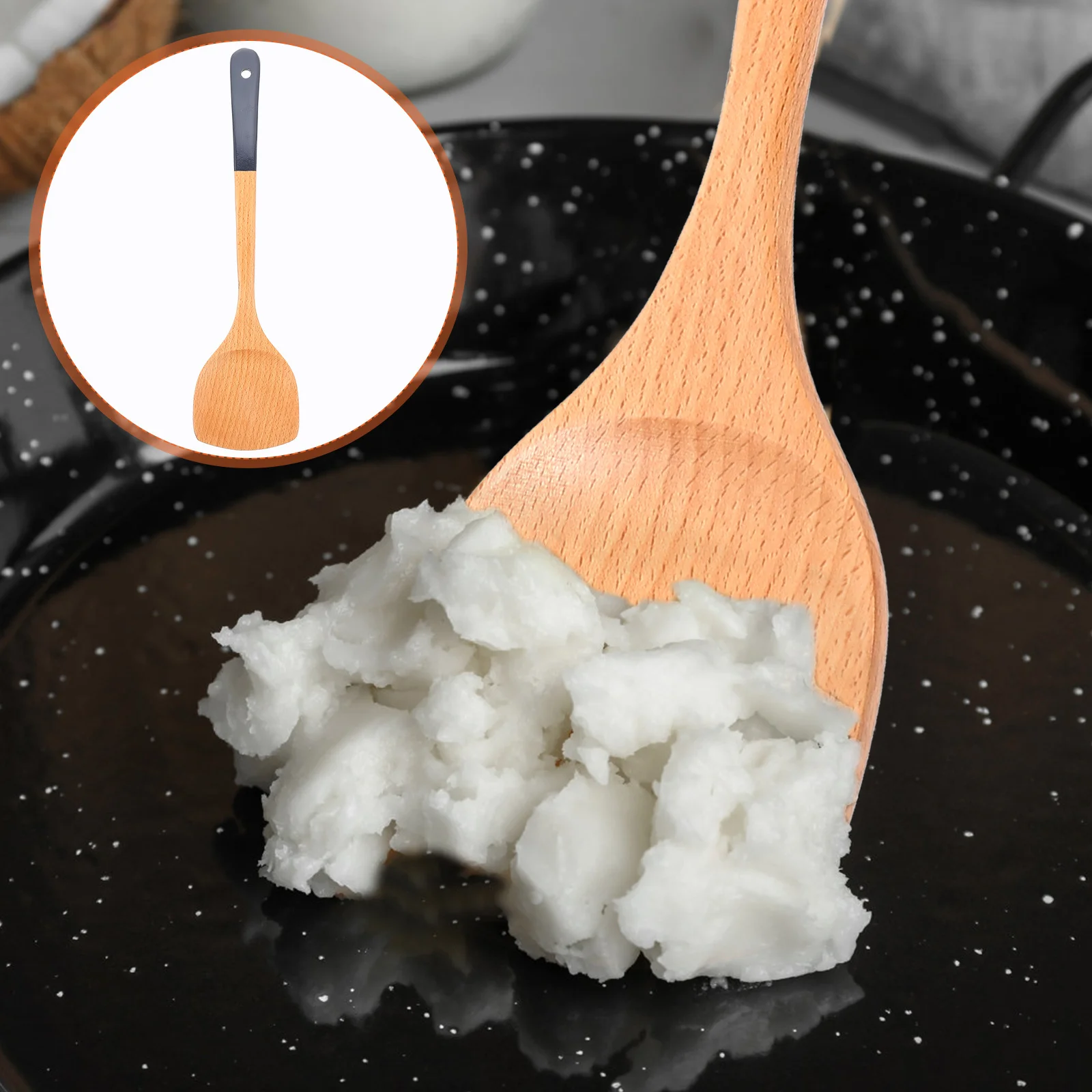 

Kitchen Cooking Spatula Wooden Non-Stick Cooking Utensil Portable Hanging Hole Anti-Scald Spatula for Home Hotel Restaurant Use