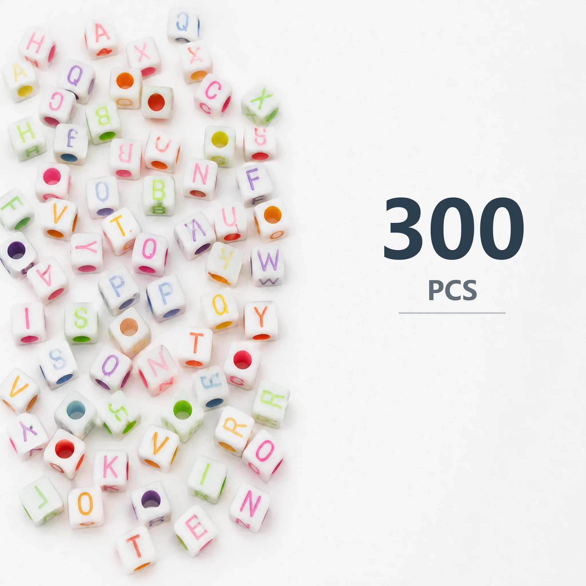 300Pcs Acrylic Square Alphabet Beads 5mm 6mm 7mm 8mm Random Mixed Color Letter Beads for DIY Bracelet Necklace Keychain Jewelry
