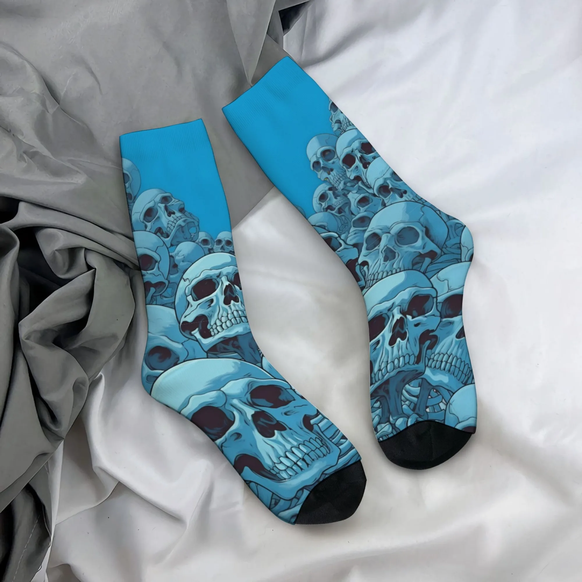 Dunkle Herrensocken mit Comic-Buch-Skull-Mountain-Print, bequeme, atmungsaktive, rutschfeste Freizeitsocken, perfekt für verrückte Partys.