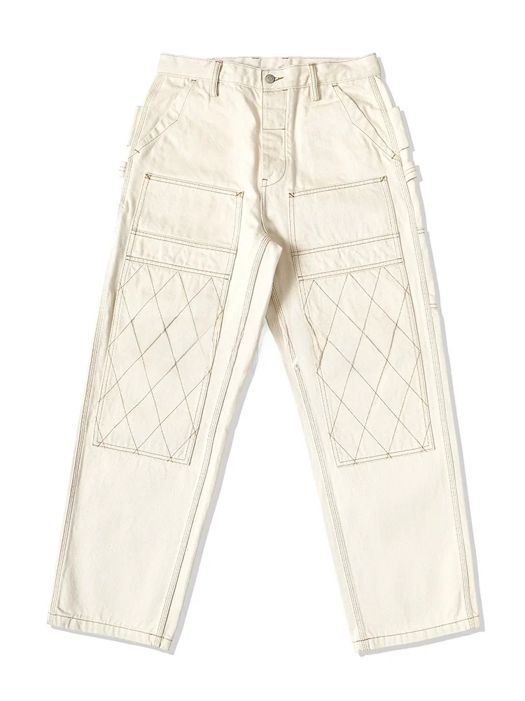 

Wide Leg Workwear Jeans Double Knee 147OZ Motorcycle Coal Mine 705B White Cotton Seed White Embryo Youth Fashion Jeans