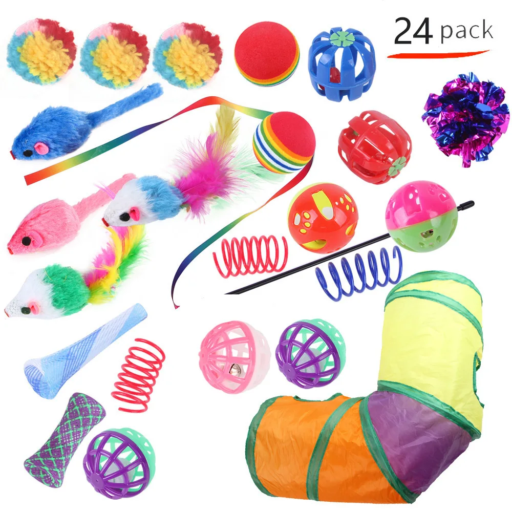 Cat Toys Set Feather Teaser Wand Toy Kitten Teaser Refills Mouse Shape Balls Shapes Playing Without The Stick