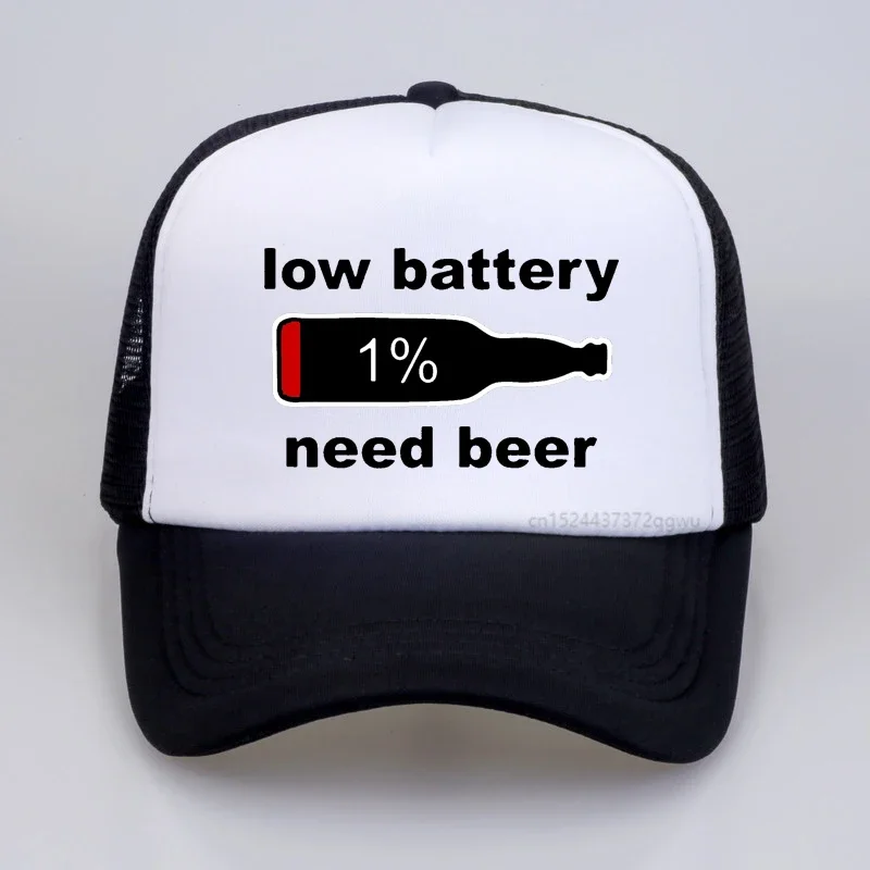 Funny Low Battery Need Beer men hat Cartoon Graphic Hip hop cap Harajuku pop unisex Adjustable Mesh Breathable Trucker hats