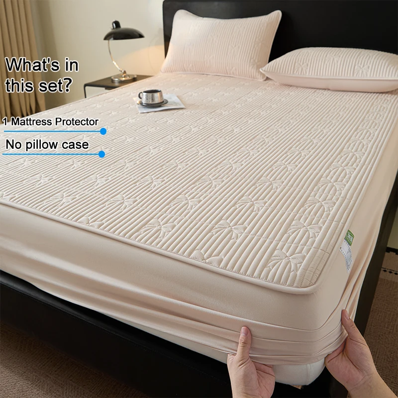 Waterproof Quilted Mattress Protector Fitted Mattress Pad Cover Hypoallergenic Antibacterial Anti Dust Mite Noiseless Bed Cover