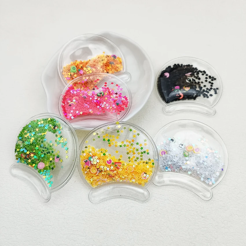 Transparent Pvc Cat Ear Applique With Sequins Quicksand For DIY Children\'s Hair Clip Accessories, 6cm, 12 PCs/Lot