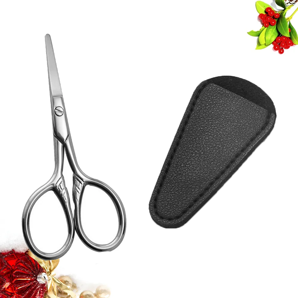 1 Set Portable Beard Scissors Special Beauty Scissors Practical Makeup Small Tool for Home Salon Use (Black 1PC PU Cover+Silver