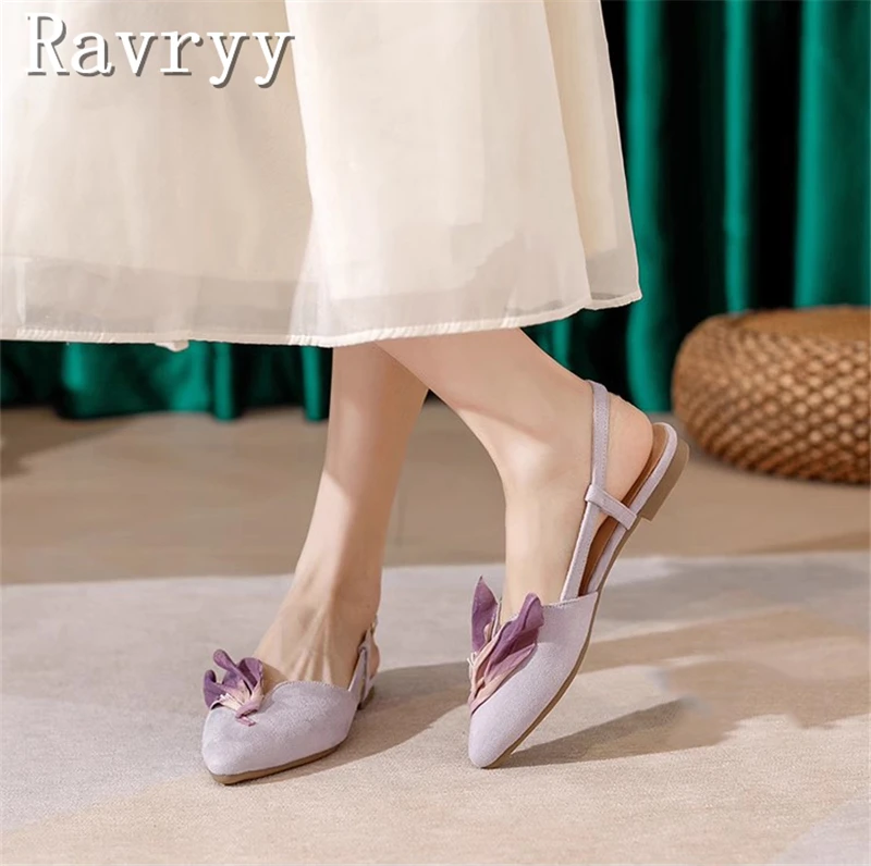 Flower decor Pointed Toe Single Shoes Designer Flat Bottom Strap Sandals Women\'s Evening Versatile Mary Jane Shoes