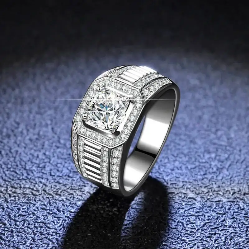 1CT Moissanit Herrenring aus 925er Sterlingsilber mit leuchtender Feuerfarbe, luxuriöser Paar-Ehering für Herren 2026 – Detail 21