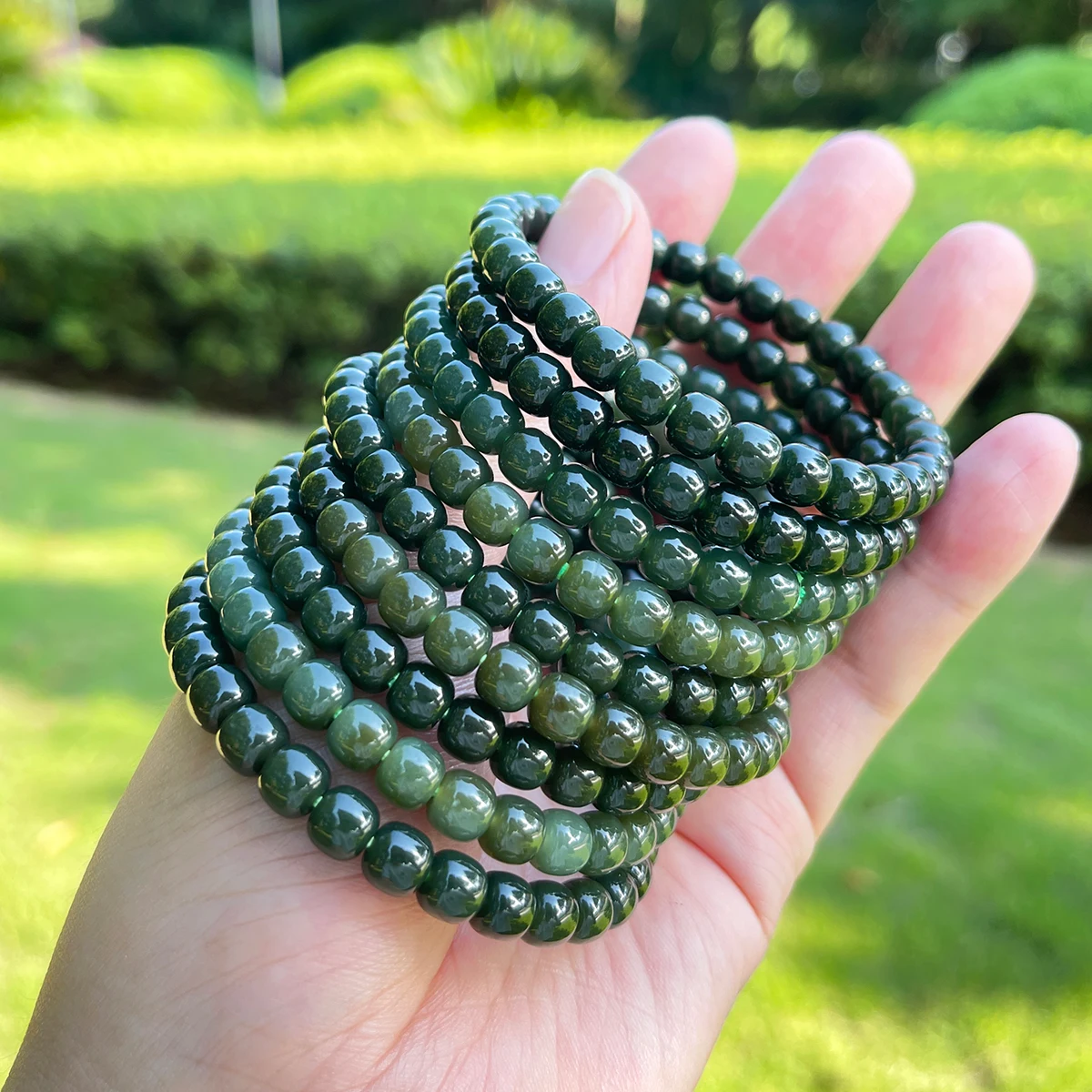 10mm 12mm Natürliches Hetian Nephrit-Jade-Armband mit runden Perlen, dehnbarer Edelsteinschmuck für Damen und Herren, Herz-Chakra-Harmonie-Geschenk – Detail 30