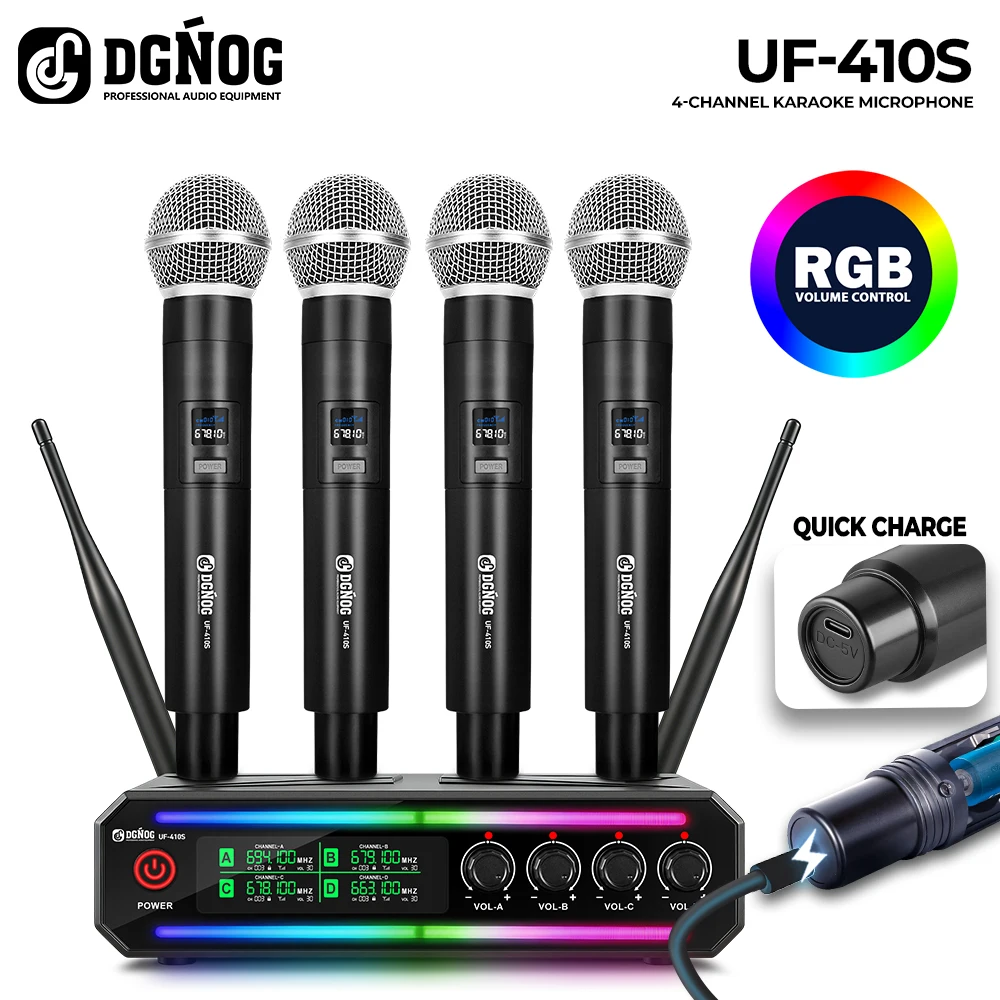 dgnog-uf-410s-sistema-de-microfono-inalambrico-uhf-de-4-canales-microfono-de-mano-inalambrico-recargable-para-karaoke-iglesia-fiesta-altavoz
