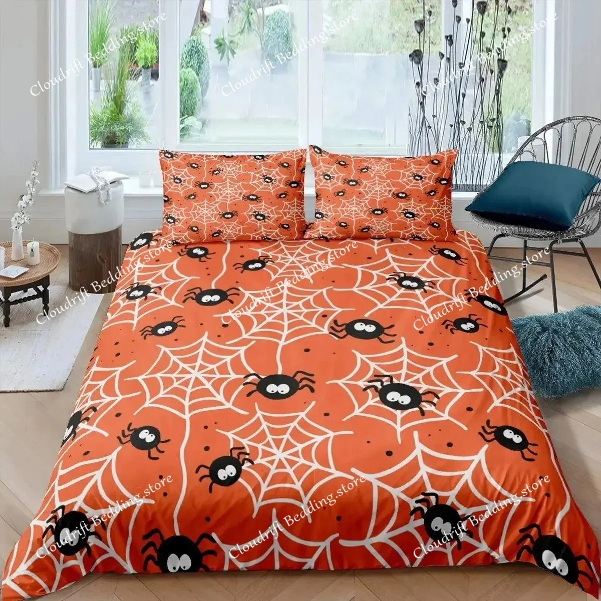

Spider Web Duvet Cover Set Halloween Spider Bedding Sets Boys Girls Black White Comforter Cover Trick or Treat Quilt Cover Set